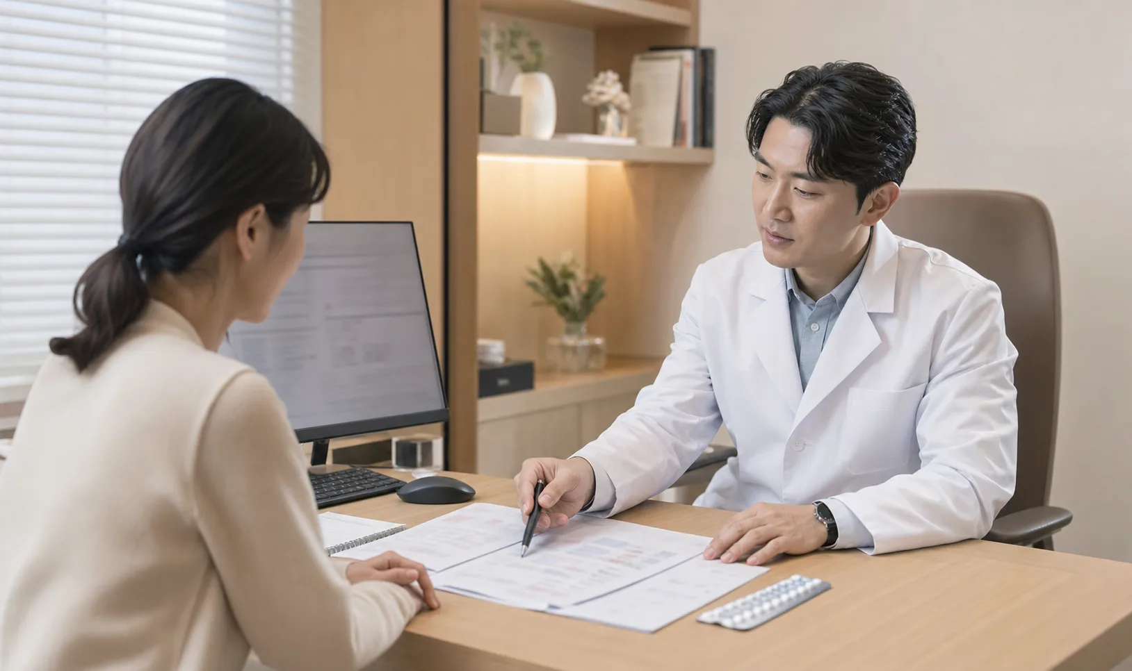 면역저하 상담에서 반복 감염 기록과 검사 자료를 확인하는 부천인애한의원 진료 장면