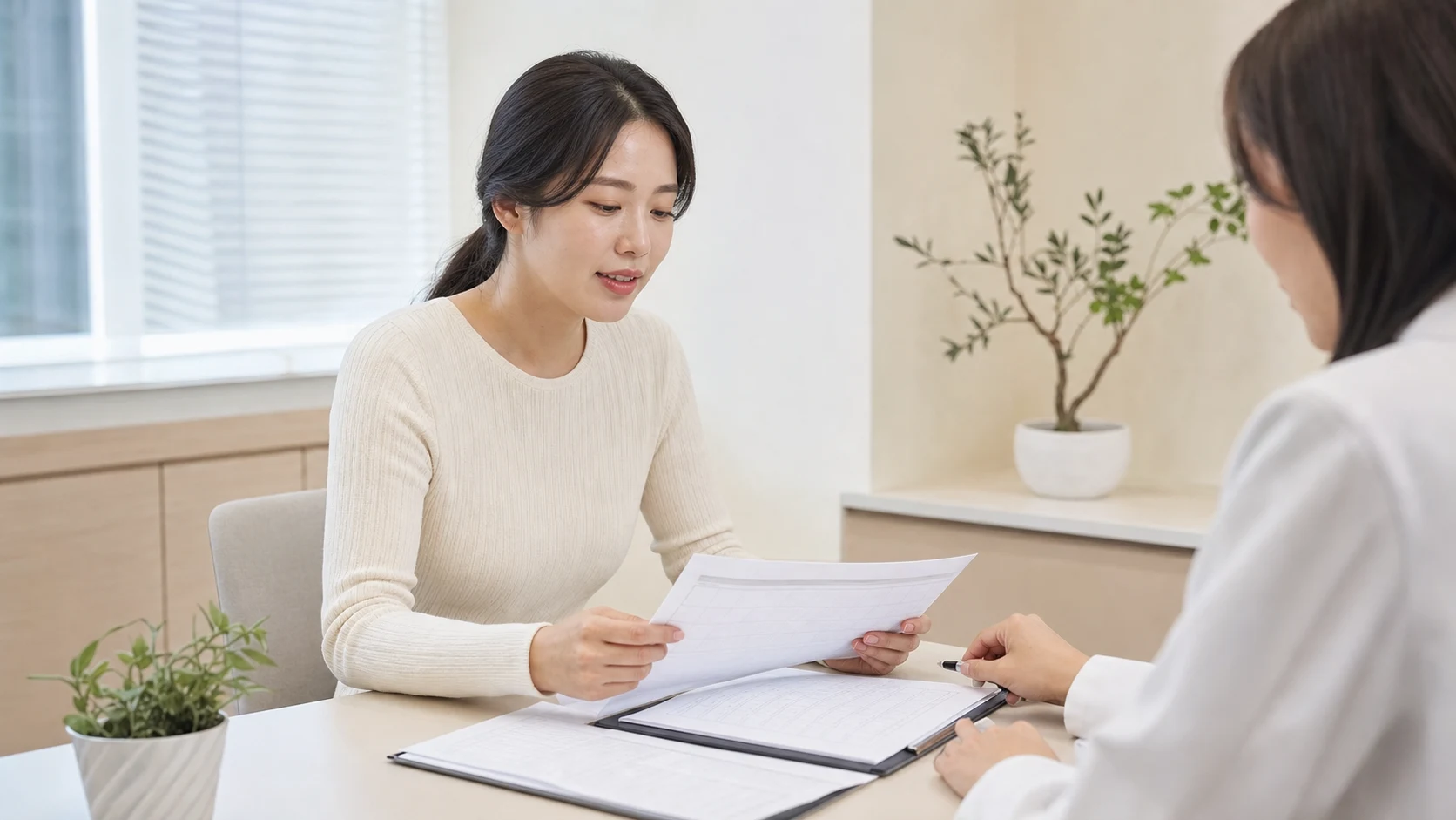 자연임신 준비 상담에서 주기표와 검사 기록을 함께 정리하는 환자