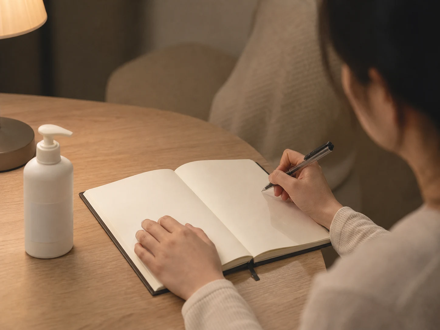 한국인 환자가 결절성 양진의 밤 가려움과 수면 방해를 증상 기록으로 정리하는 손 장면